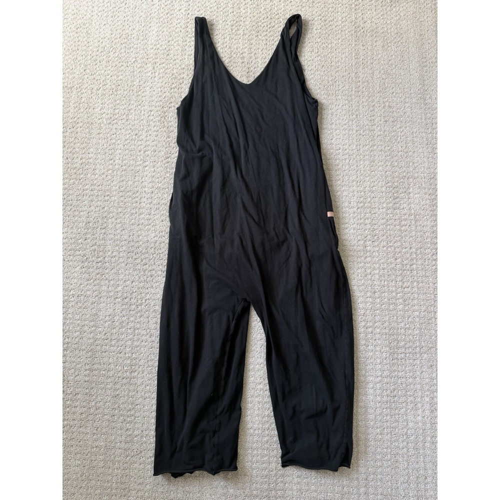 Lunya Women's Black V-Neck Loungewear Cropped Wide-Leg Jumpsuit โ Size M